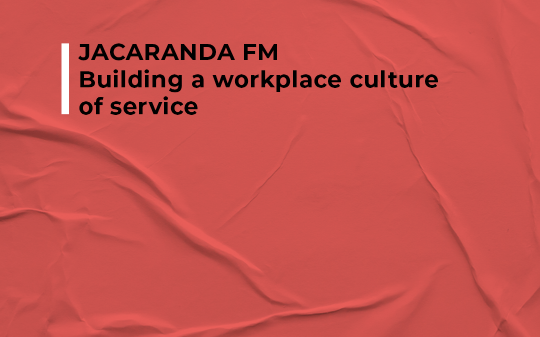 JACARANDA FM – Building a workplace culture of services Never chase the money. If you meet the needs and expectations of your customers, the money will follow you.  This can only happen when you’ve built a strong culture with a sense of belonging and a common purpose of service.  Listen to Elana Afrika-Bredenkamp speak on CultureneeringTM and the Hatch Institute.